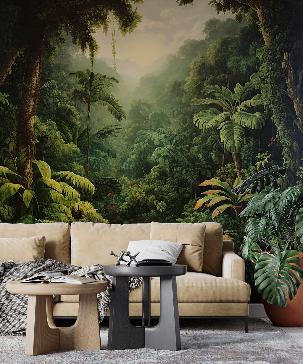 Rainforest Wallpaper : Lush Tropical Jungle Trees Mural - View 4