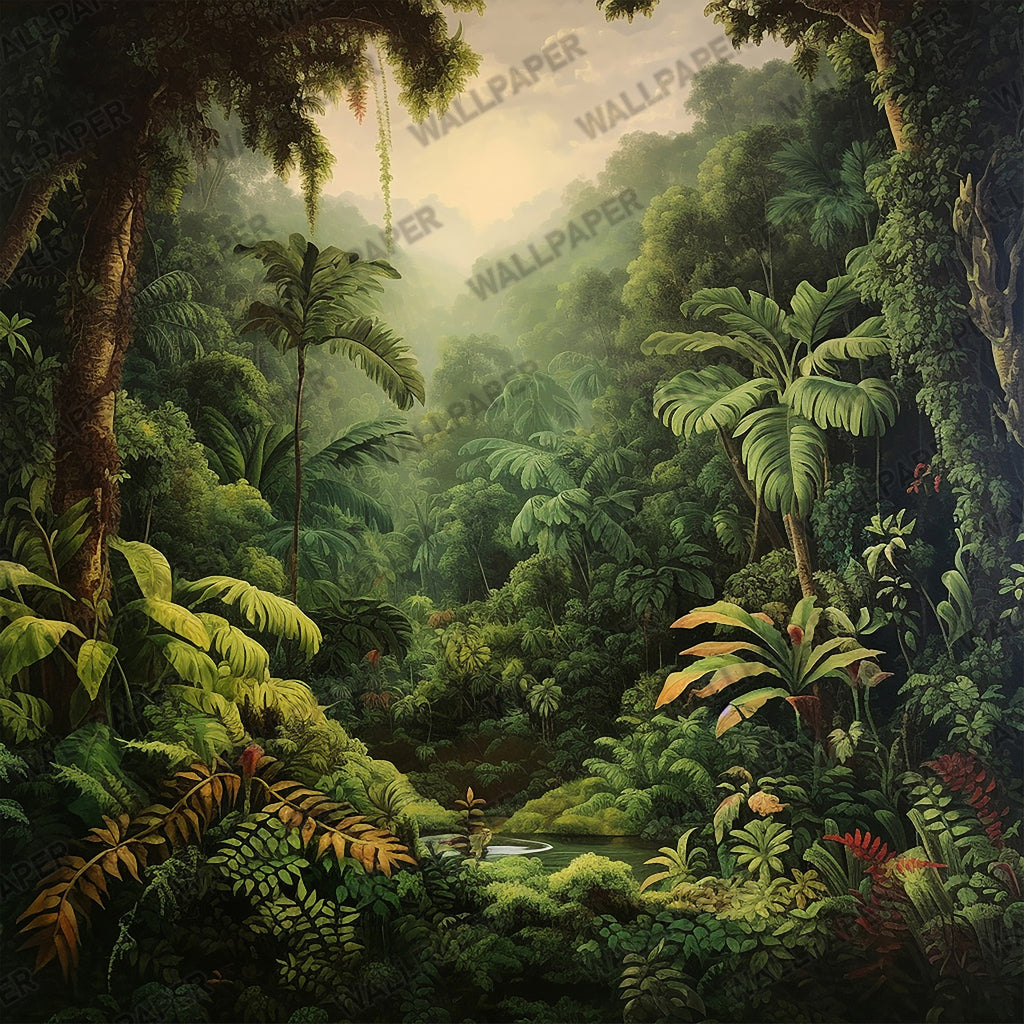 Rainforest Wallpaper : Lush Tropical Jungle Trees Mural - View 2