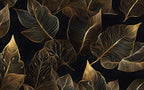 Gold Line Tropical Wallpaper : Black Art Deco Leaves Mural - View 2