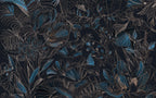Blue Line Art Floral Wallpaper : Dark Botanical Outline Mural - View 2