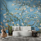 Almond Blossom Wallpaper : Blue Impressionist Branches Mural - View 3