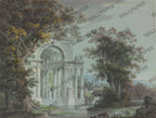 Riverside Marble Columns Wallpaper : Classical Temple Landscape Mural - flat design