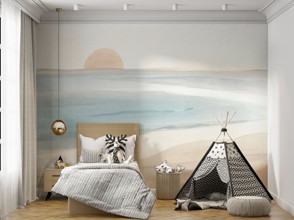 Soft Seascape Wallpaper : Pastel Ocean Horizon Mural - View 3