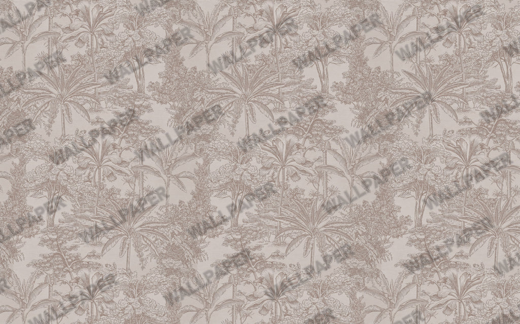 Beige Toile Palm Wallpaper : Line Drawn Tropical Trees Mural - View 2