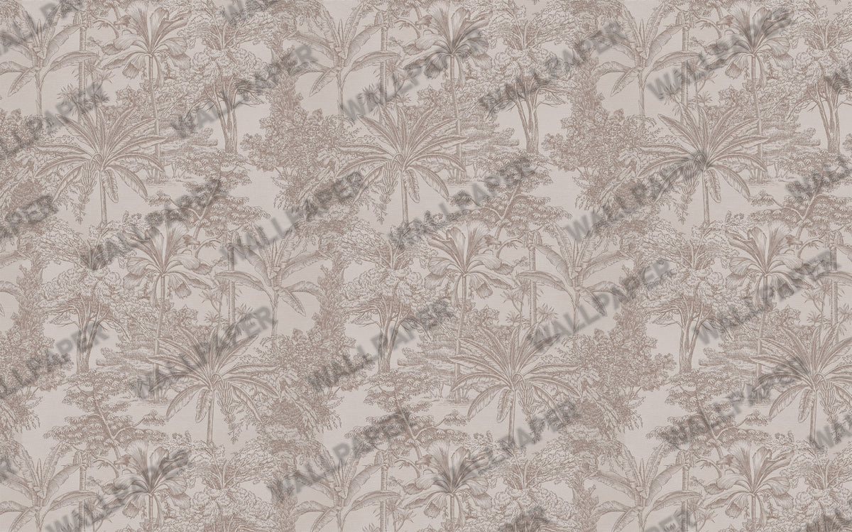 Beige Toile Palm Wallpaper : Line Drawn Tropical Trees Mural - View 2