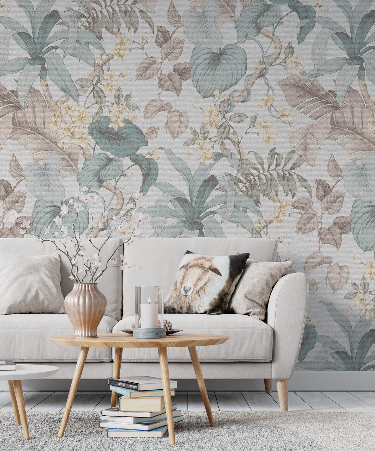 Soft Leaves Wallpaper : Pastel Botanical Foliage Mural