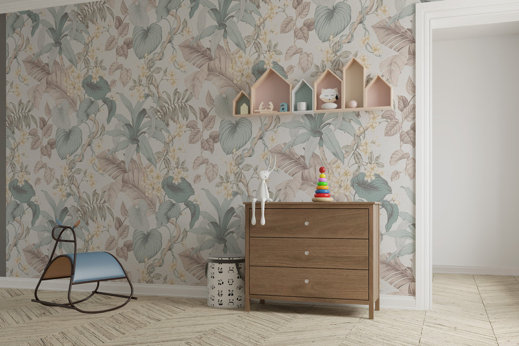 Soft Leaves Wallpaper : Pastel Botanical Foliage Mural - View 3