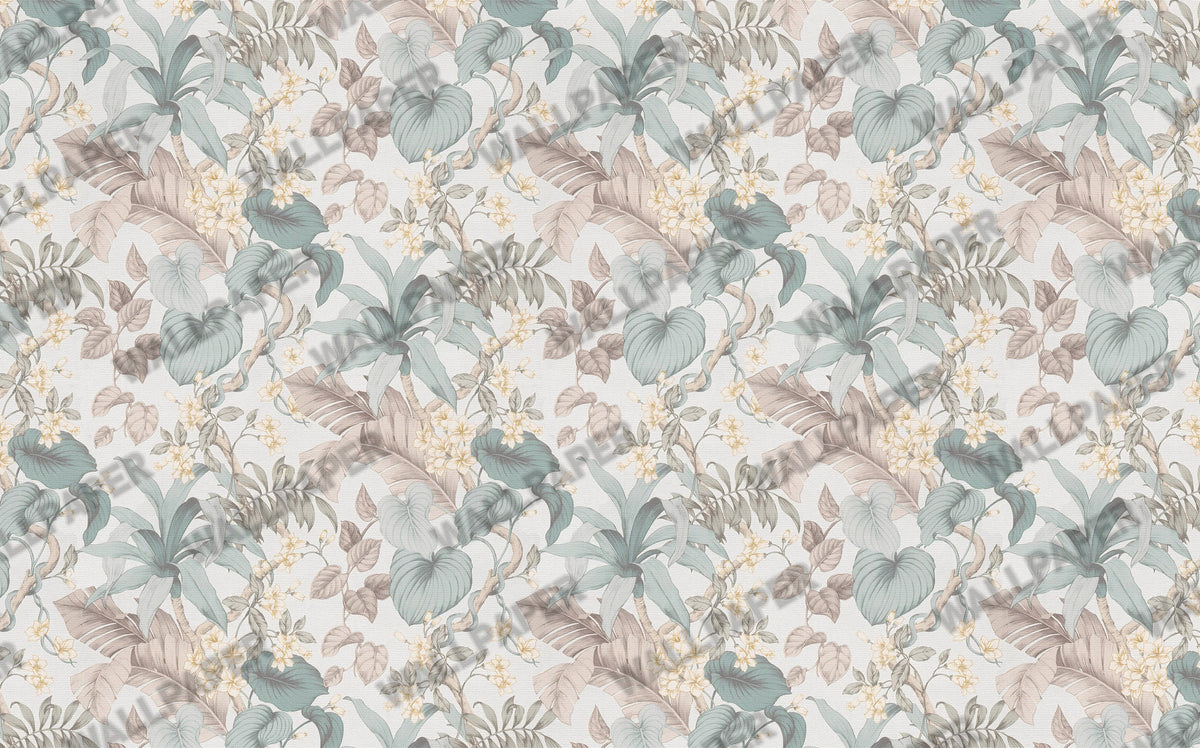 Soft Leaves Wallpaper : Pastel Botanical Foliage Mural - View 2