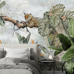 Jungle Leopards Wallpaper : Tropical Trees Wildlife Mural - View 3