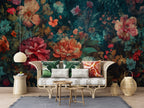 Dark Floral Wallpaper : Vibrant Painted Blooms Mural - View 3