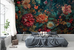 Dark Floral Wallpaper : Vibrant Painted Blooms Mural - View 6
