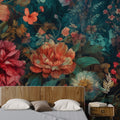 Dark Floral Wallpaper : Vibrant Painted Blooms Mural