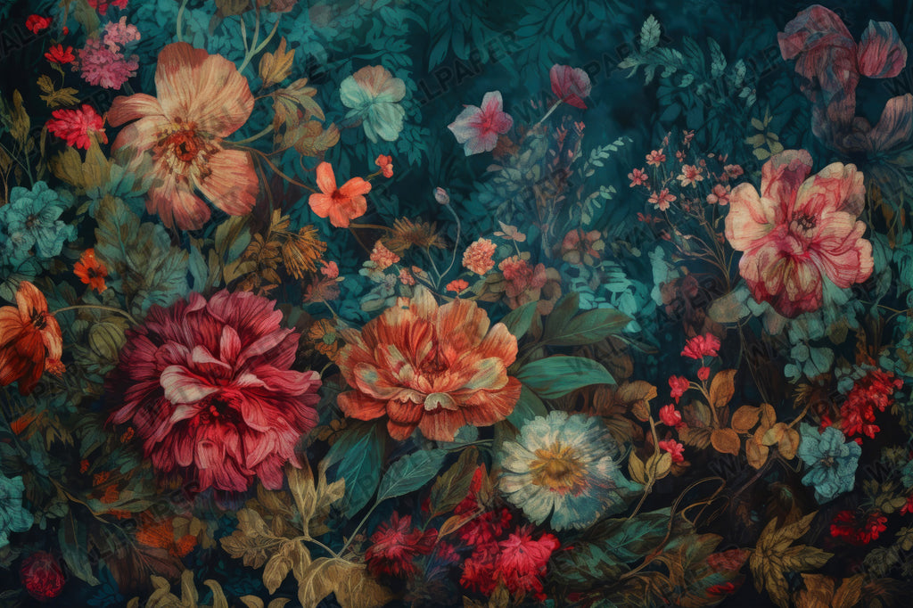 Dark Floral Wallpaper : Vibrant Painted Blooms Mural - View 2