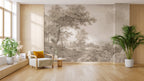 Sepia Pencil Forest Wallpaper : Classic Woodland Sketch Mural - View 3