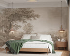 Sepia Pencil Forest Wallpaper : Classic Woodland Sketch Mural - View 5