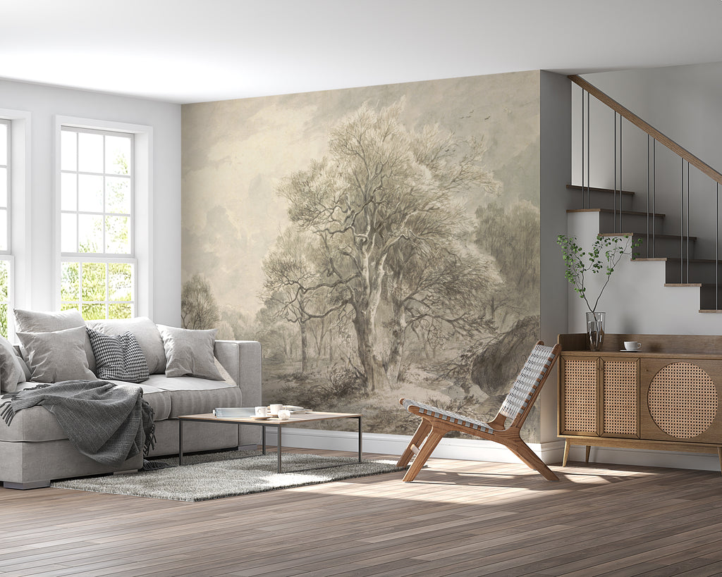 Vintage Branches Wallpaper : Sepia Countryside Forest Mural - View 4