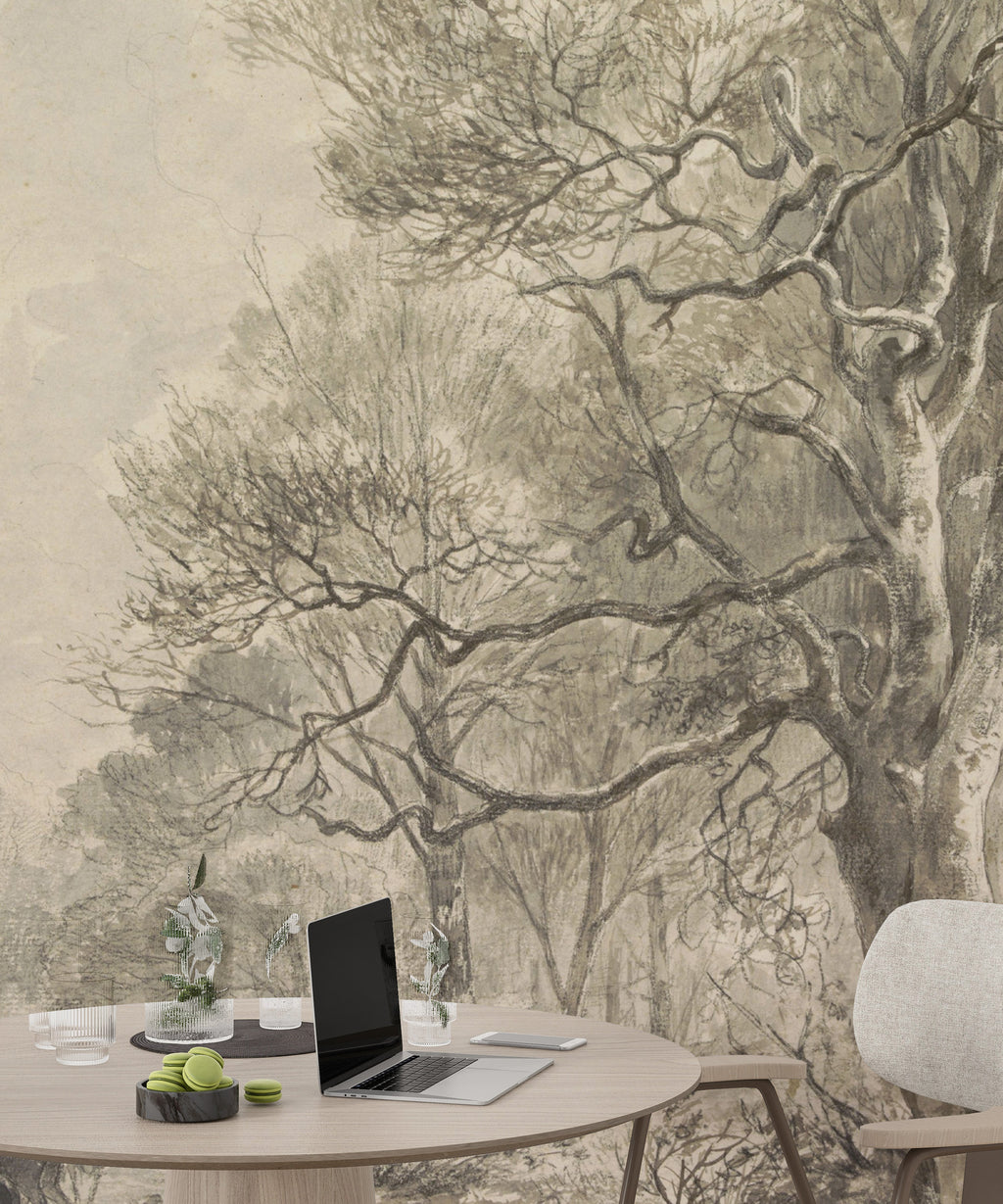 Vintage Branches Wallpaper : Sepia Countryside Forest Mural - View 5
