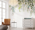 Light Green Hanging Plants Wallpaper : Watercolor Leaves Mural - View 3