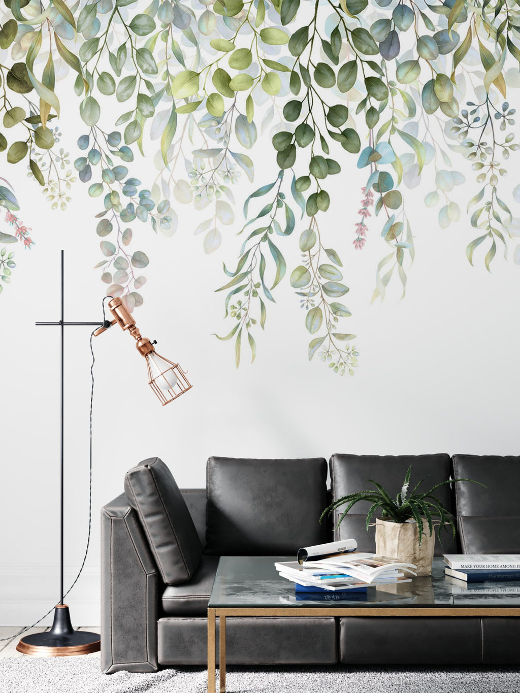 Light Green Hanging Plants Wallpaper : Watercolor Leaves Mural - View 4