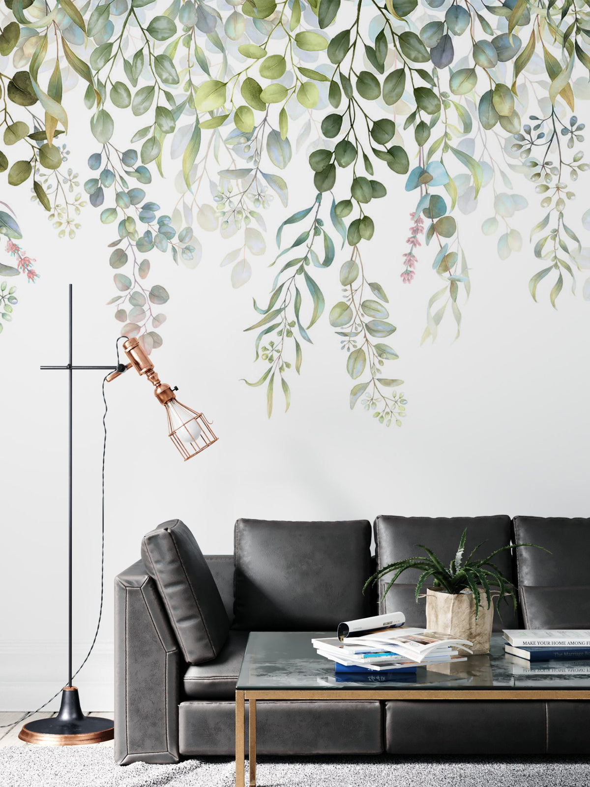Light Green Hanging Plants Wallpaper : Watercolor Leaves Mural - View 4