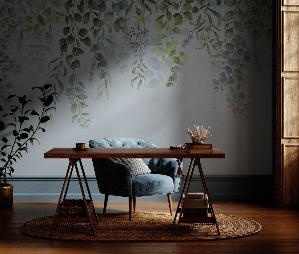 Light Green Hanging Plants Wallpaper : Watercolor Leaves Mural - View 5