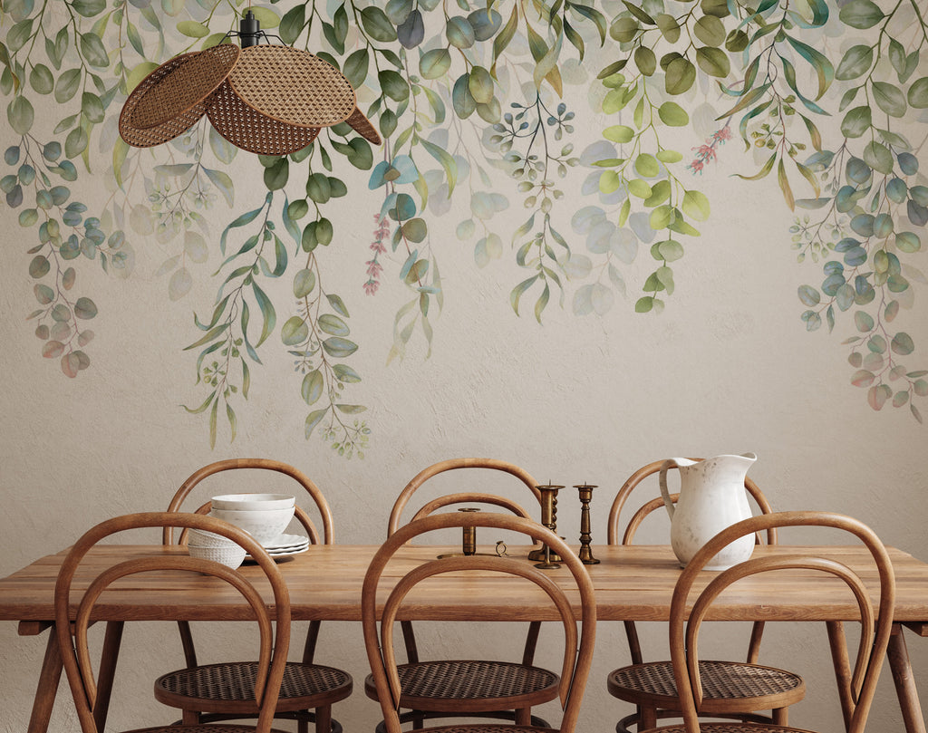Light Green Hanging Plants Wallpaper : Watercolor Leaves Mural - View 6