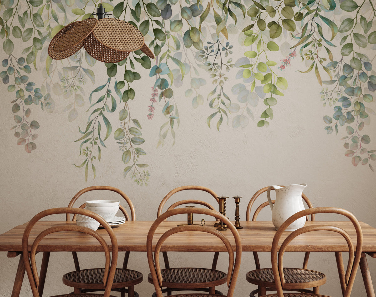 Light Green Hanging Plants Wallpaper : Watercolor Leaves Mural - View 6