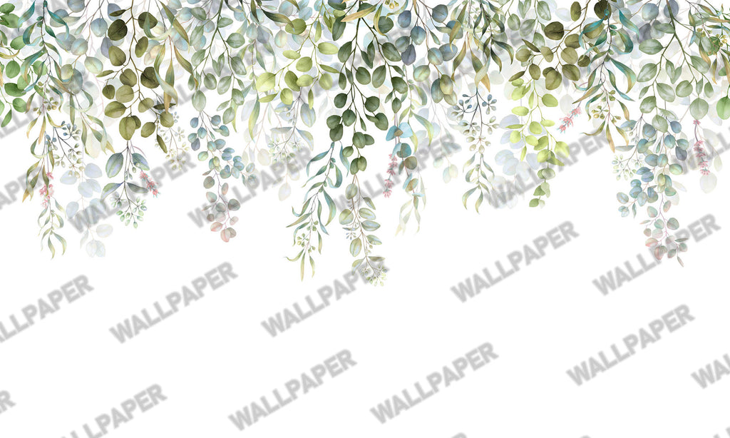 Light Green Hanging Plants Wallpaper : Watercolor Leaves Mural - View 2