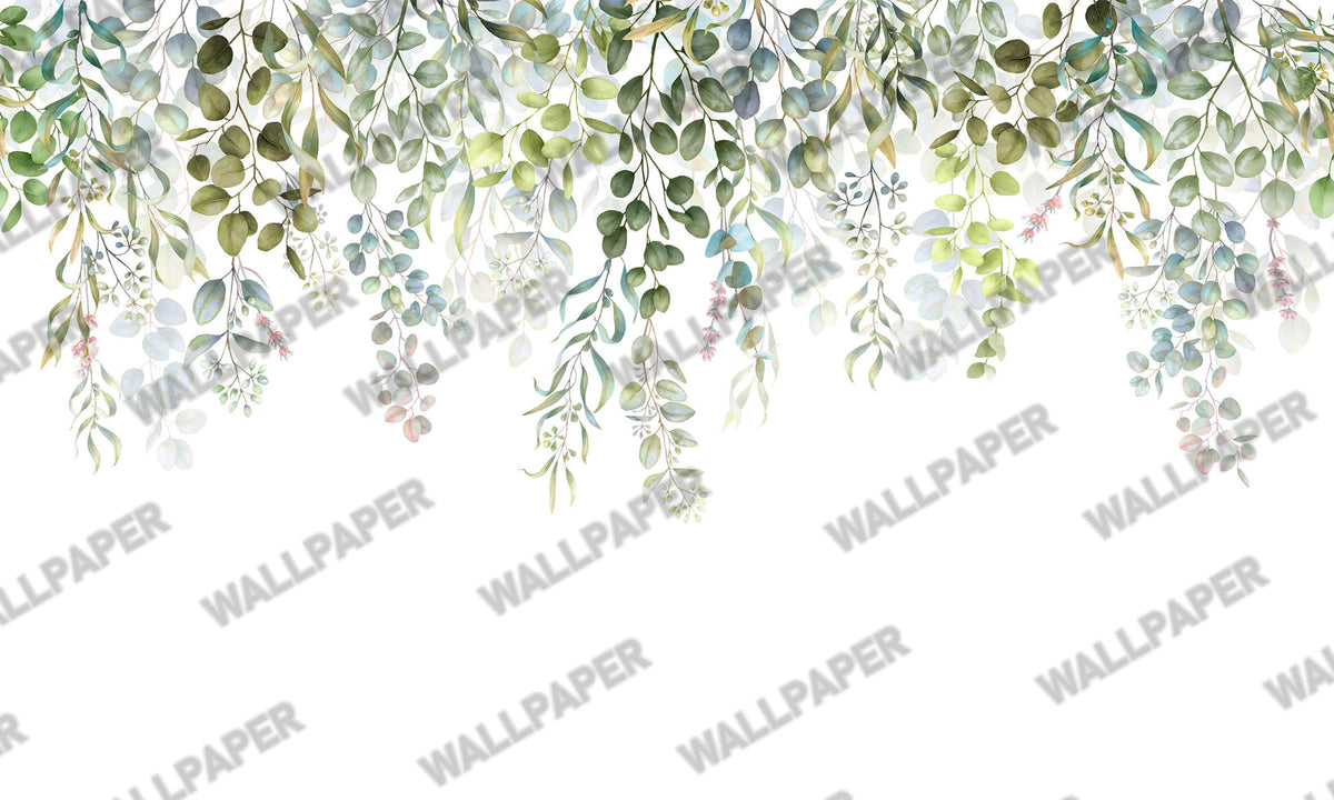 Light Green Hanging Plants Wallpaper : Watercolor Leaves Mural - View 2