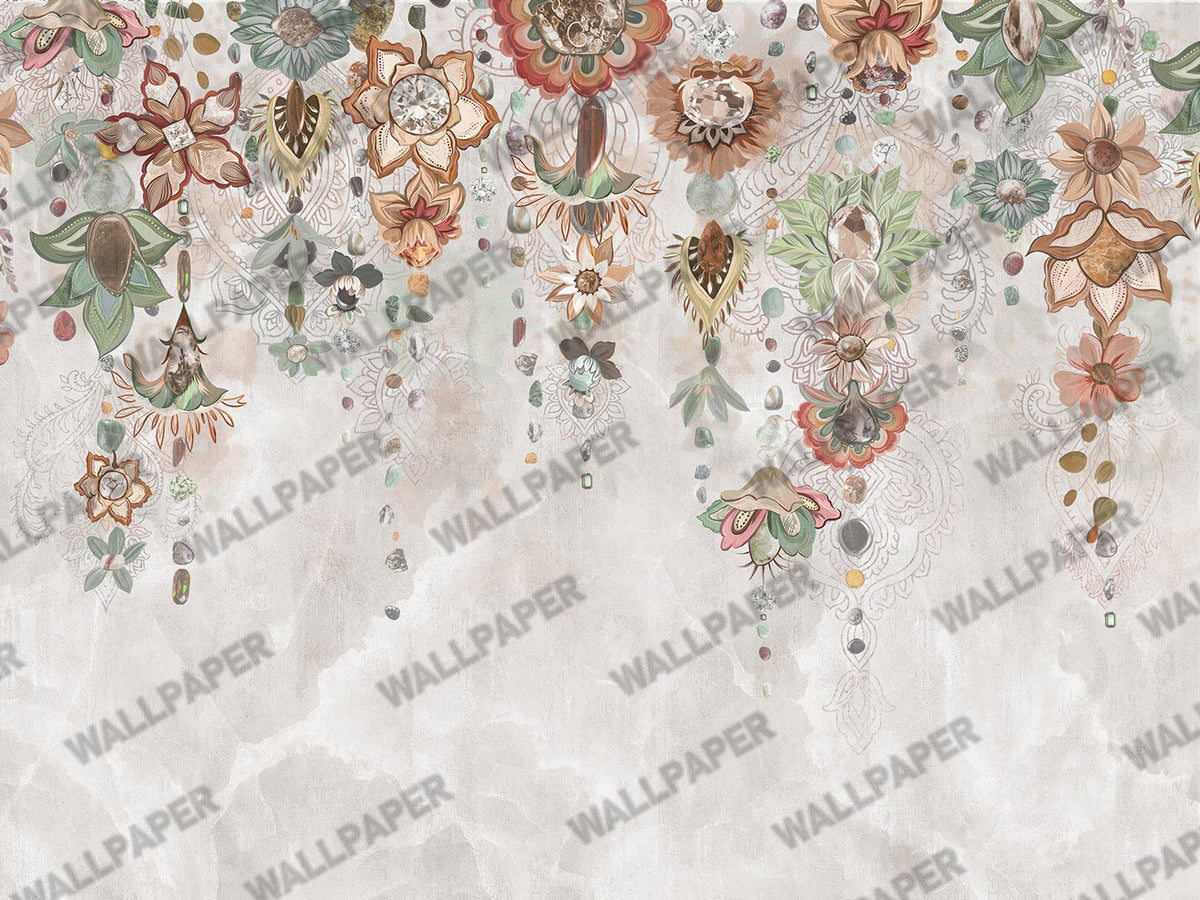 Boho Hanging Flowers Wallpaper : Colourful Suspended Floral Mural - View 2