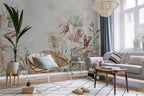 Pastel Exotic Flowers Wallpaper : Soft Tropical Botanical Mural - View 4