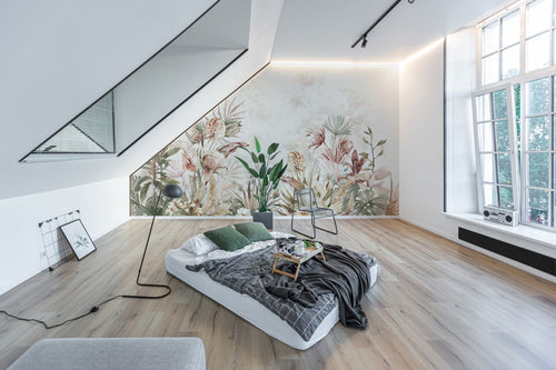 Pastel Exotic Flowers Wallpaper : Soft Tropical Botanical Mural