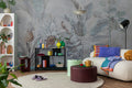 Grey Tropical Bird Wallpaper : Soft Leaves and Perched Bird Mural