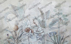 Grey Tropical Bird Wallpaper : Soft Leaves and Perched Bird Mural - View 2