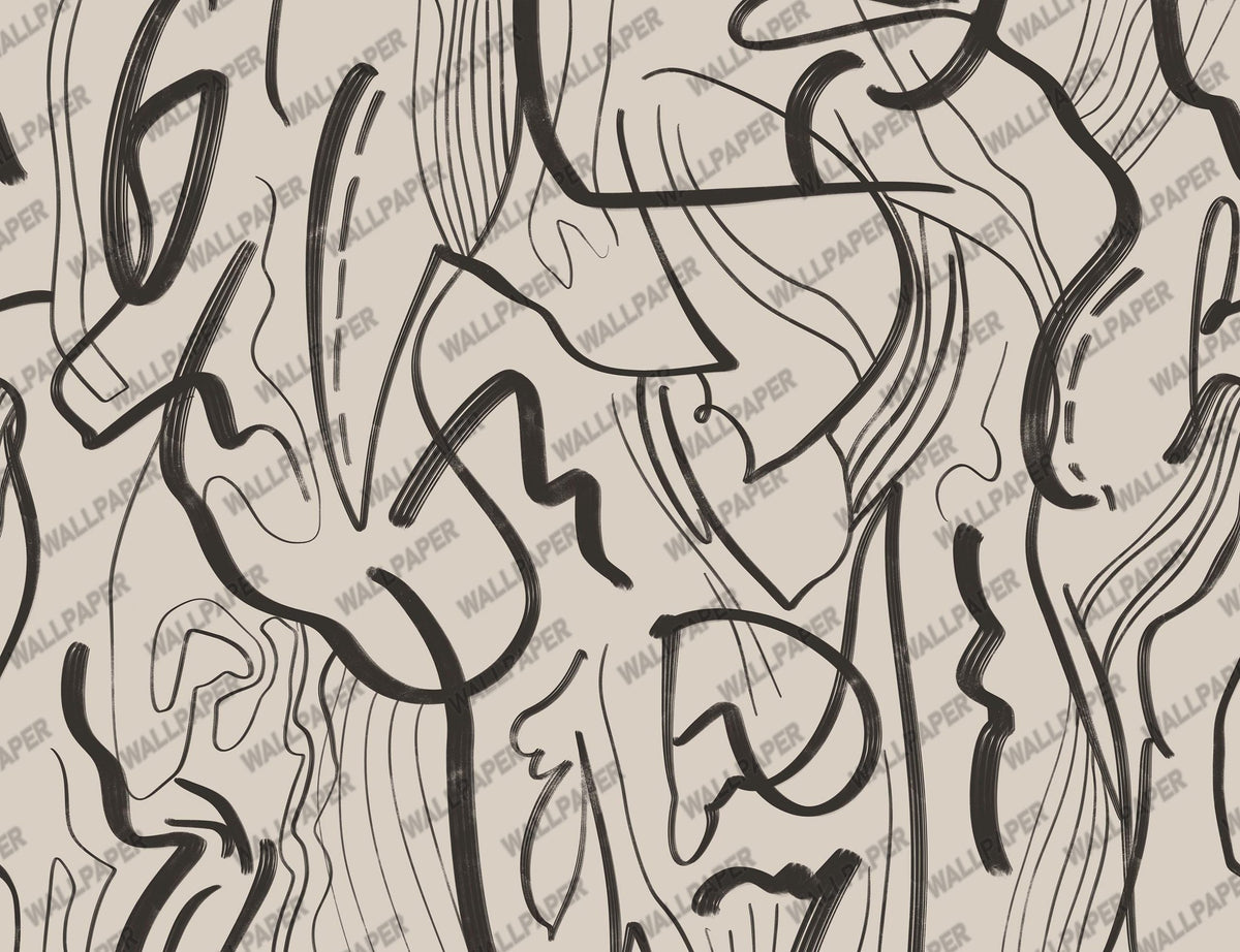 Black Abstract Lines Wallpaper : Brush Stroke Pattern - flat design