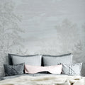 Soft Valley Trees Wallpaper : White Line Landscape Mural