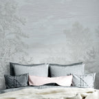 Soft Valley Trees Wallpaper : White Line Landscape Mural