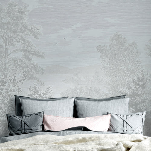 Soft Valley Trees Wallpaper : White Line Landscape Mural