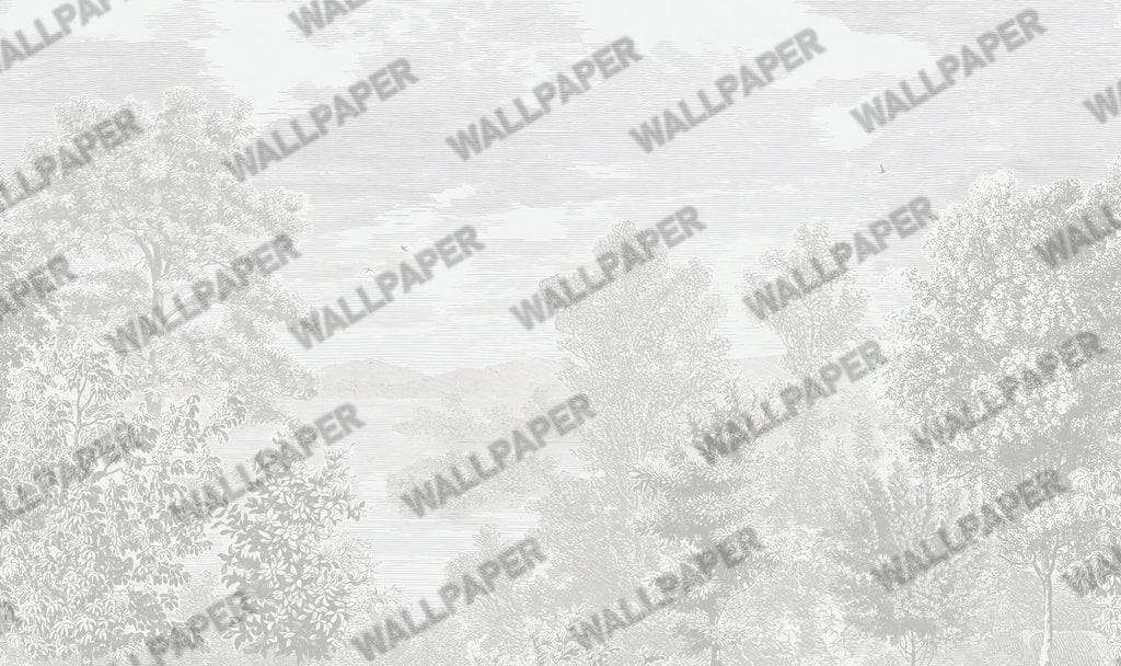 Soft Valley Trees Wallpaper : White Line Landscape Mural - View 2