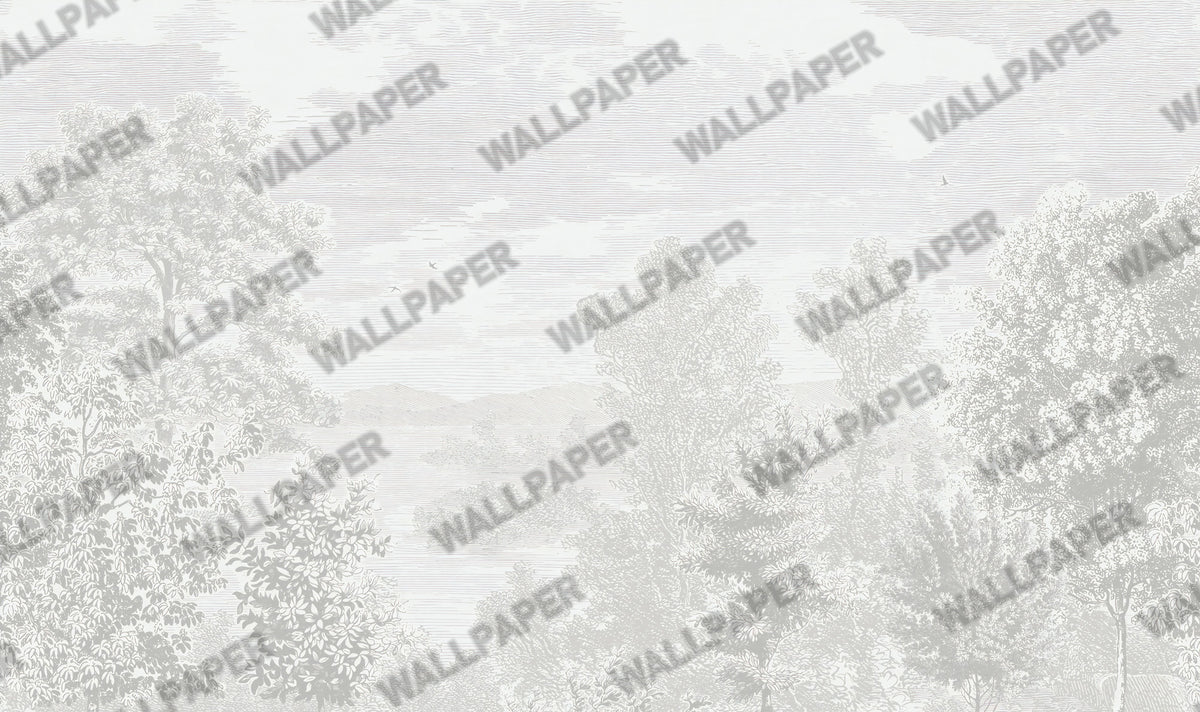 Soft Valley Trees Wallpaper : White Line Landscape Mural - View 2
