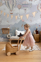 Sakura Balloon Animals Wallpaper : Kids Pastel Mountain Mural - View 3
