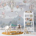 Sakura Balloon Animals Wallpaper : Kids Pastel Mountain Mural