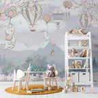 Sakura Balloon Animals Wallpaper : Kids Pastel Mountain Mural