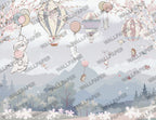 Sakura Balloon Animals Wallpaper : Kids Pastel Mountain Mural - View 2