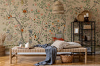 Beige Rose Tree Birds Wallpaper : Chinoiserie Garden Mural - View 3