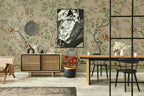Beige Rose Tree Birds Wallpaper : Chinoiserie Garden Mural - View 4