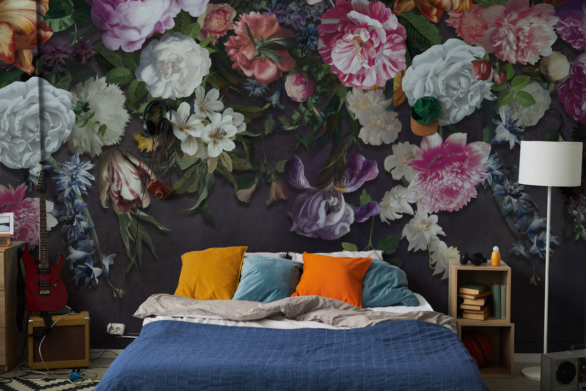 Purple Roses Wallpaper : Dark Floral Mural - View 6