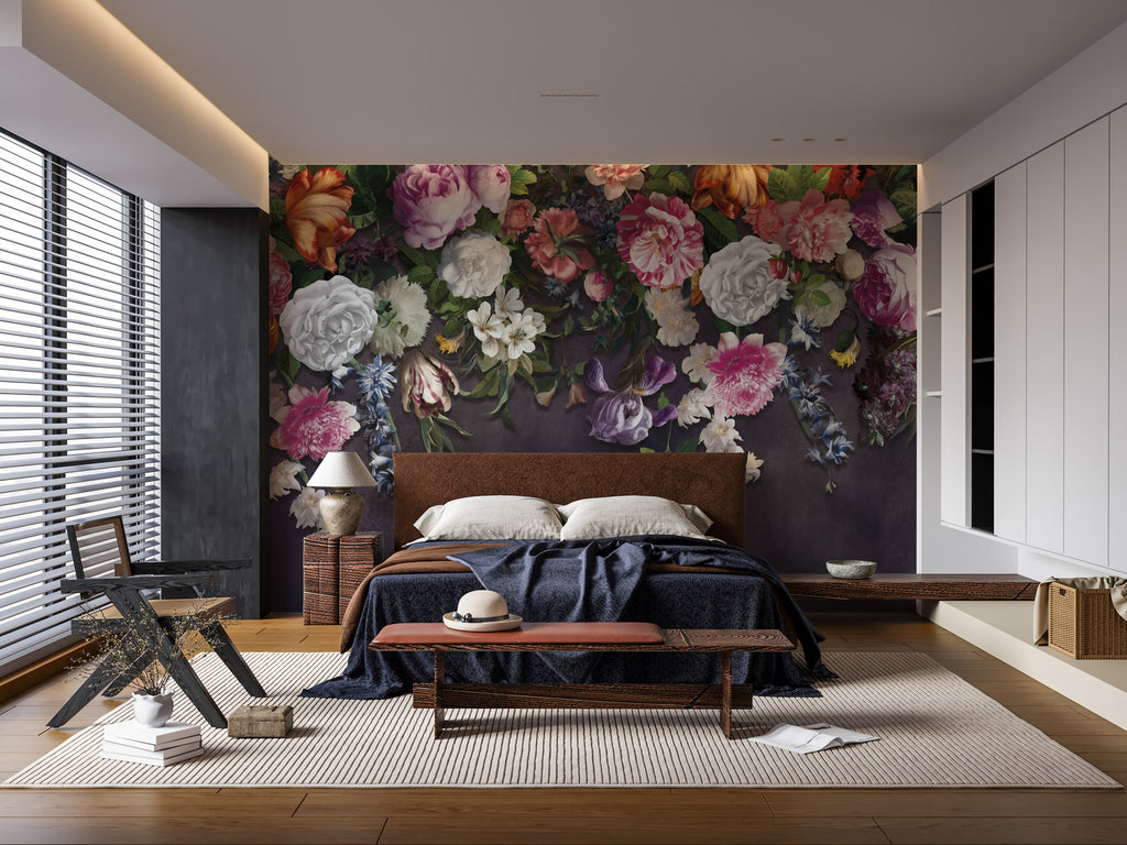 Purple Roses Wallpaper : Dark Floral Mural