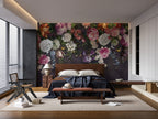 Purple Roses Wallpaper : Dark Floral Mural