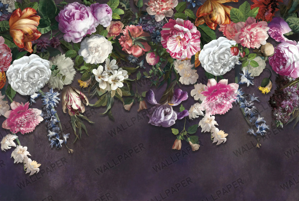 Purple Roses Wallpaper : Dark Floral Mural - View 2
